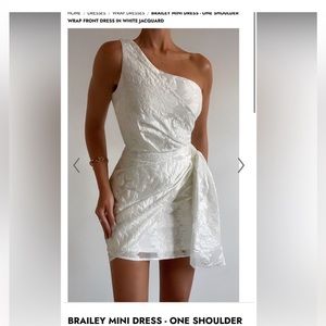 Showpo Brailey Mini Dress (SIZE US8) One Shoulder Wrap Dress In White Jacquard
